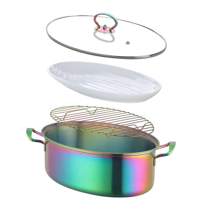 Oyster Steamer Pot Steamed Tray Stainless Steel 18/10 Oval Steamer Steamed Fish Food Steamer Pot