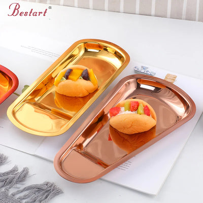 Hotel Dinning Room Stainless Steel Gold Serving Trays for Restaurant Tableware