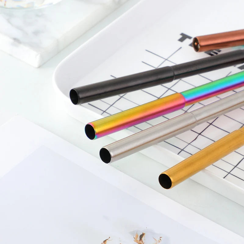 Portable Drinking Metal Gold Extendable Stainless Steel Straw with Brush and Nylon Bag