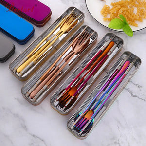 ODM/OEM Hot Sale Stainless Steel 304 Fork Titanium Chopsticks Spoon Portable Camping Cutlery Set