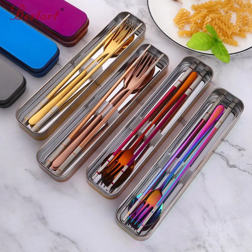 ODM/OEM Hot Sale Stainless Steel 304 Fork Titanium Chopsticks Spoon Portable Camping Cutlery Set