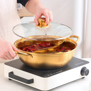 304 Food Grade Stainless Steel Shabu Shabu Hot pot with Divider&Lid for Induction Cooktop Gas Stove Dual Sided Soup Cookware