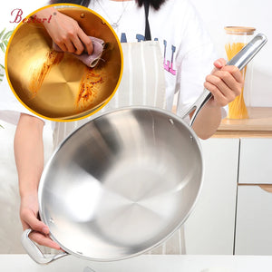 Kitchen Cookware Stir Fry Cooking Wok with Lid 3 Layer Non-stick Stainless Steel Compound Wok