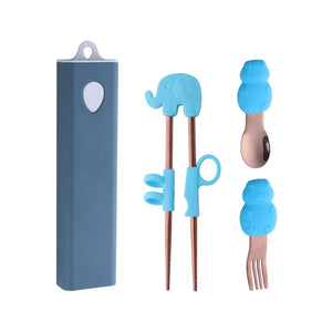 Buyer Star Children Silicone Portable Chopsticks Spoon Fork Flatware Set Travel Portable Stainless Steel Cutlery Set