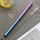 Metal Stainless Steel Reusable 12mm Drinking Milk Tea Straw with Brush