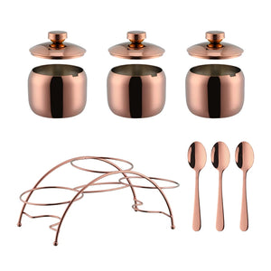 Kitchen Accessories Stainless Steel Cruet Seasonings Condiment Containers Spice Jar Bowl with Cover Spoon
