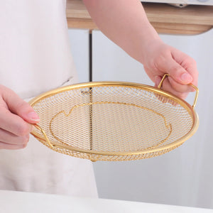 Kitchen Accessories Tools Multi-functional Round Stainless Steel Wash Fruit Flour Vegetable Storage Basket with Handle