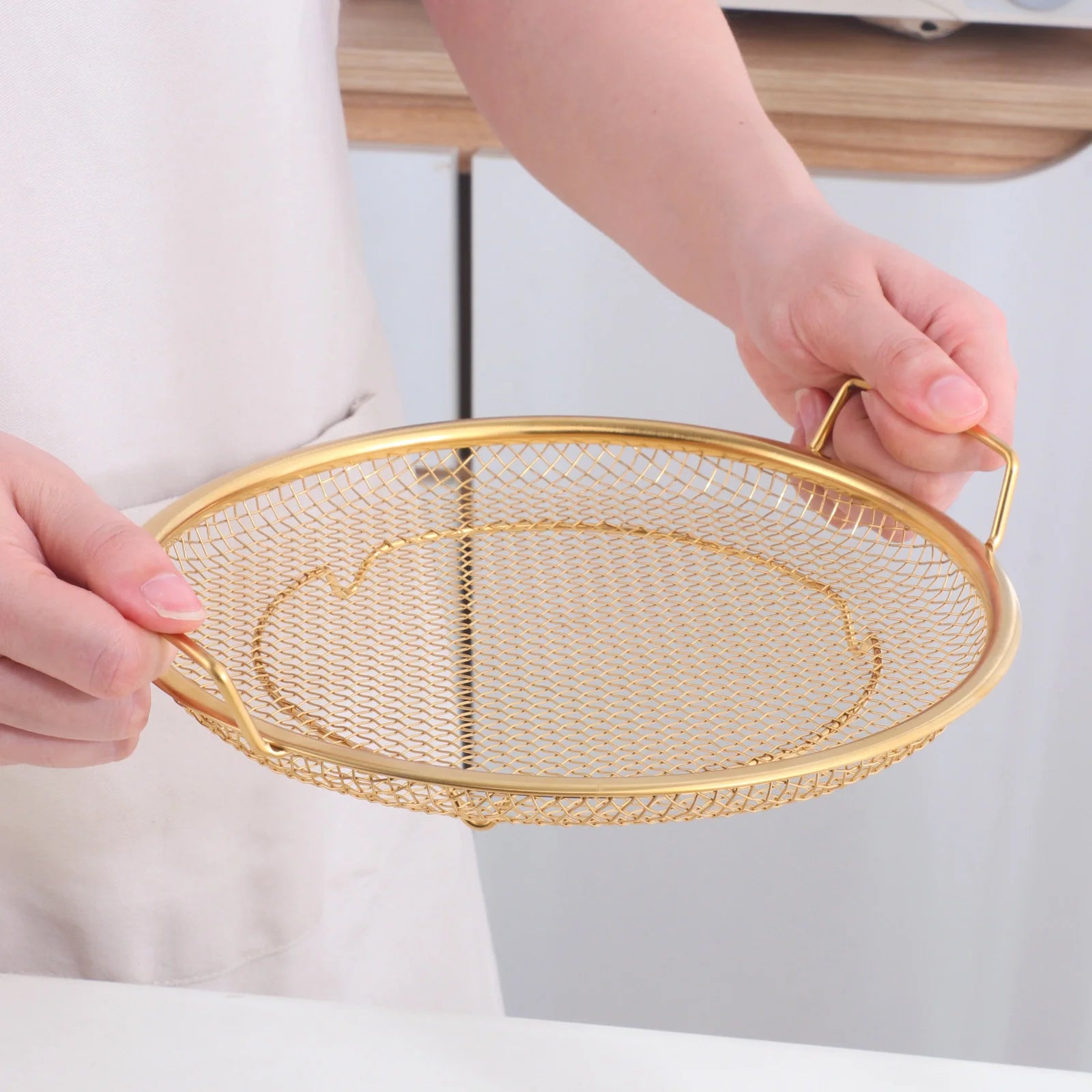 Kitchen Accessories Tools Multi-functional Round Stainless Steel Wash Fruit Flour Vegetable Storage Basket with Handle