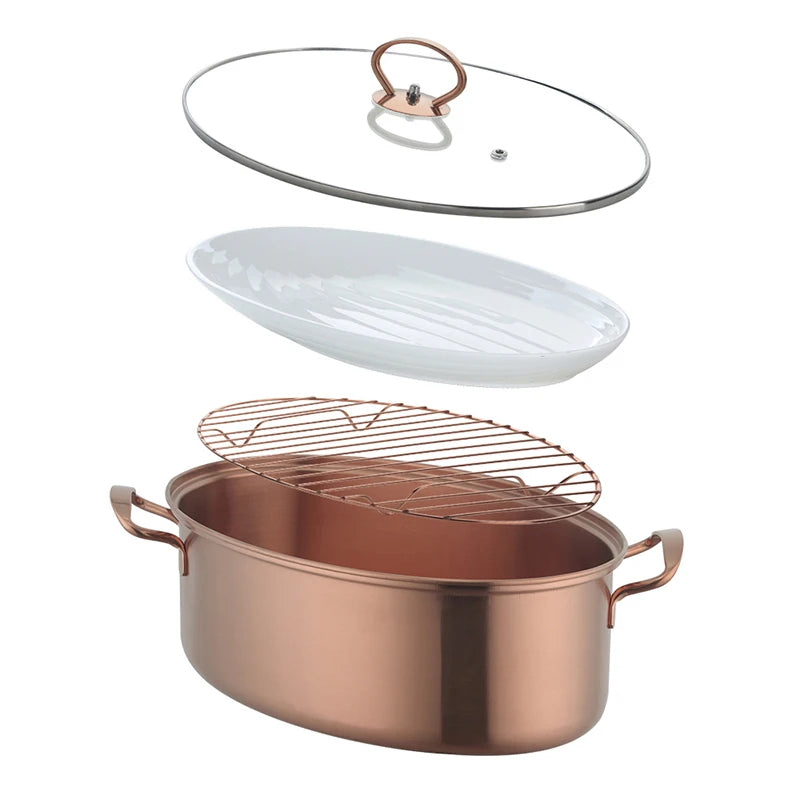 Oyster Steamer Pot Steamed Tray Stainless Steel 18/10 Oval Steamer Steamed Fish Food Steamer Pot