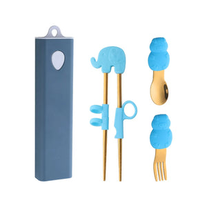 Buyer Star Children Silicone Portable Chopsticks Spoon Fork Flatware Set Travel Portable Stainless Steel Cutlery Set