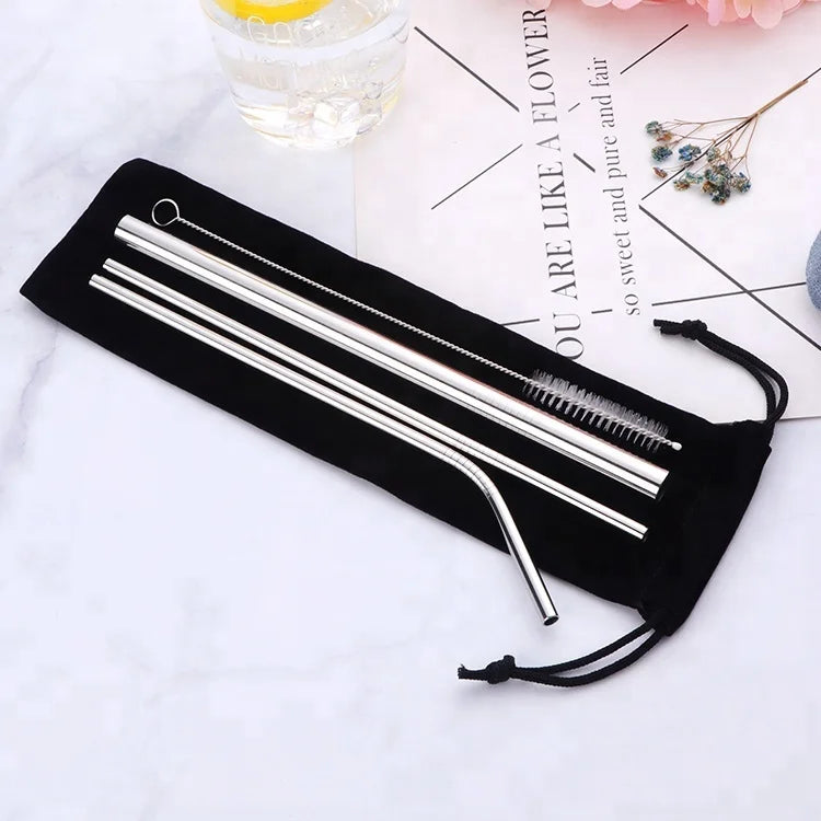Wholesale Drink Pouches With Straw Stainless Steel 304 Straws With Cleaning Brush