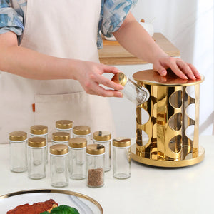 Factory Wholesale Square Spice Rack Set of 12 16 Spice Jars Seasoning Storage Organization Stainless Steel Revolving Spice Tower