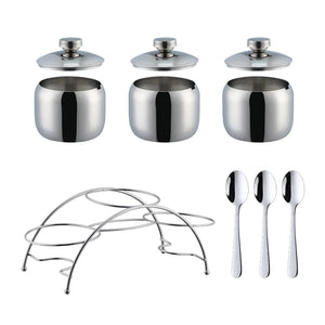 Kitchen Accessories Stainless Steel Cruet Seasonings Condiment Containers Spice Jar Bowl with Cover Spoon