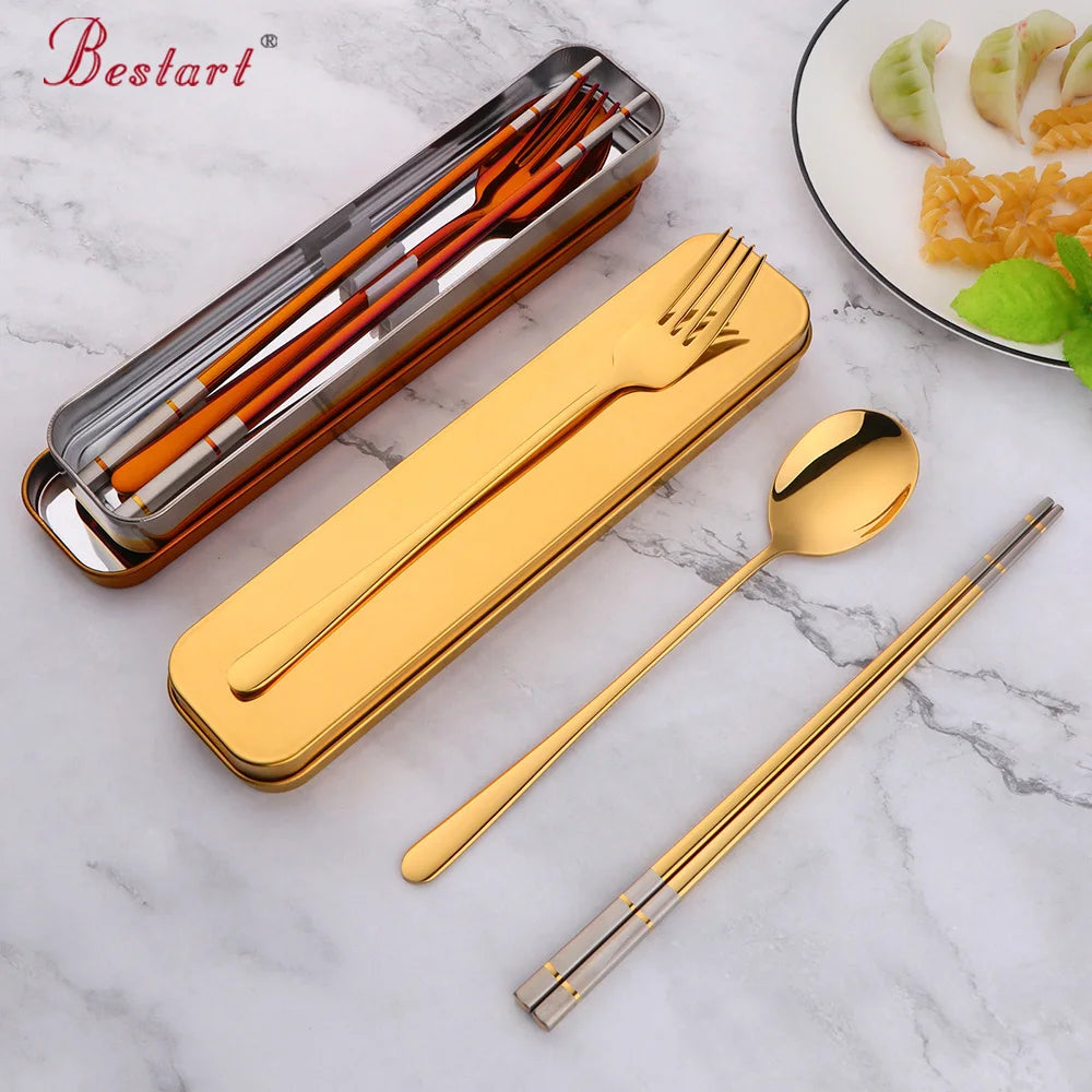 ODM/OEM Hot Sale Stainless Steel 304 Fork Titanium Chopsticks Spoon Portable Camping Cutlery Set