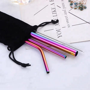 Wholesale Drink Pouches With Straw Stainless Steel 304 Straws With Cleaning Brush