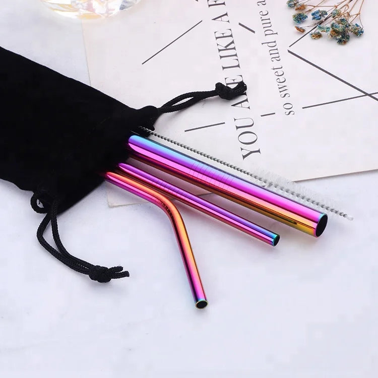 Wholesale Drink Pouches With Straw Stainless Steel 304 Straws With Cleaning Brush
