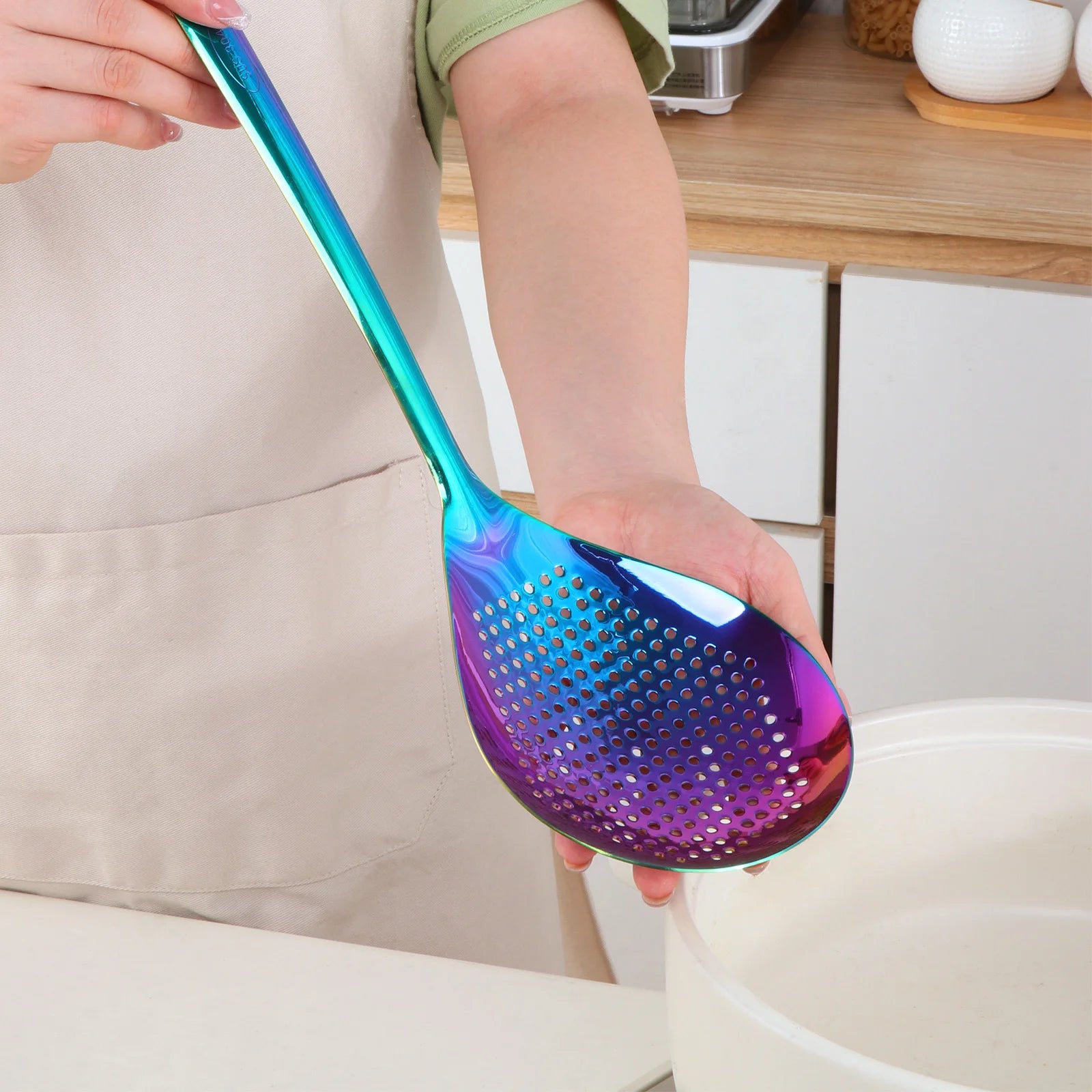 Kitchen Strainer Long Handle Colander Spoon Set Hot Pot Sieve 304 Stainless Steel Colander