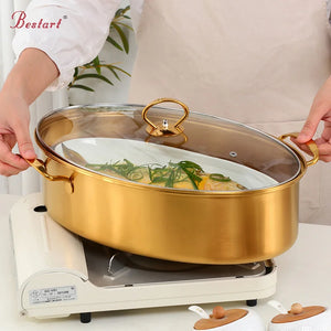 Oyster Steamer Pot Steamed Tray Stainless Steel 18/10 Oval Steamer Steamed Fish Food Steamer Pot