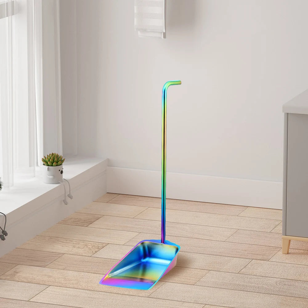 Indoor Garbage Scoop Brush Dust Clean Long Handle Floor Squeegee Stainless Steel Dustpan