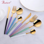 Matte Gold Stainless Steel Flatware Sets Polish Mirror Cutlery with Plastic Handles for Food for Weddings