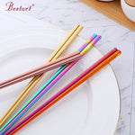Best Selling Products Non-slip Square Shape Chinese Metal Stainless Steel Logo Custom Chopsticks