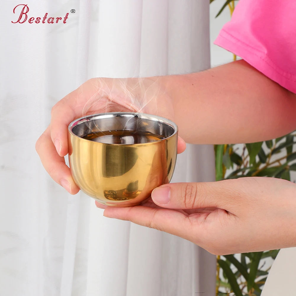 Chinese Kung Fu Luxury Stainless Steel Tea Cup Set With Tray Sieve