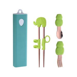 Buyer Star Children Silicone Portable Chopsticks Spoon Fork Flatware Set Travel Portable Stainless Steel Cutlery Set