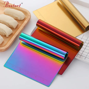 Multi-purpose Kitchen Bakeware Tool Stainless Steel Pizza Pastry Cutter with Measuring Scale Metal Dough Scraper Cutter