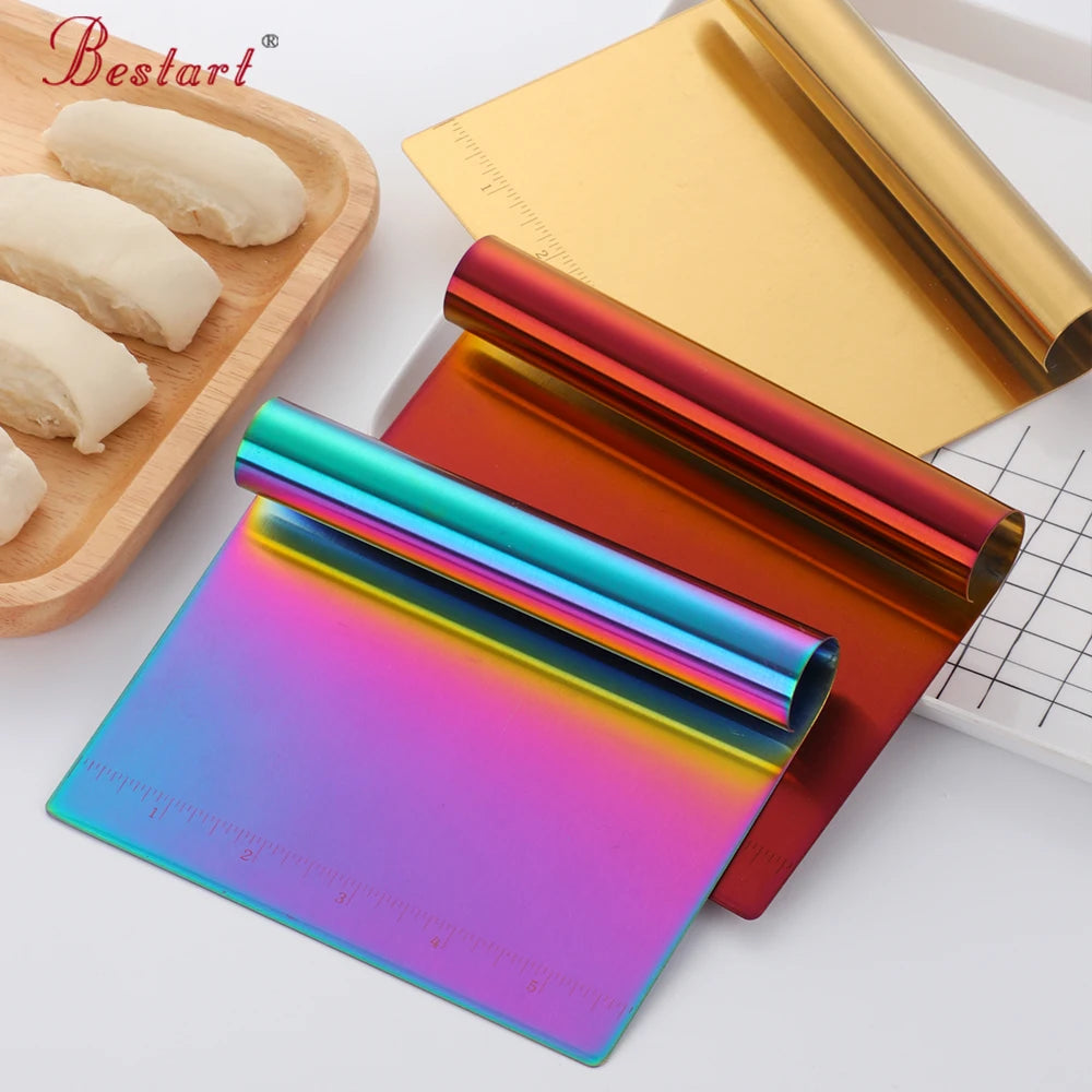 Multi-purpose Kitchen Bakeware Tool Stainless Steel Pizza Pastry Cutter with Measuring Scale Metal Dough Scraper Cutter