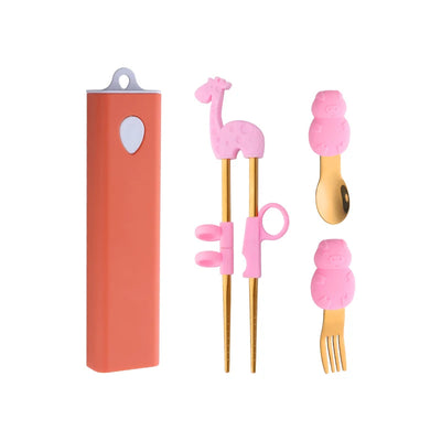 Buyer Star Children Silicone Portable Chopsticks Spoon Fork Flatware Set Travel Portable Stainless Steel Cutlery Set