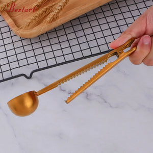 Cooking Tools Stainless Steel Metal Coffee Measuring Spoon Scoop With Bag Clip