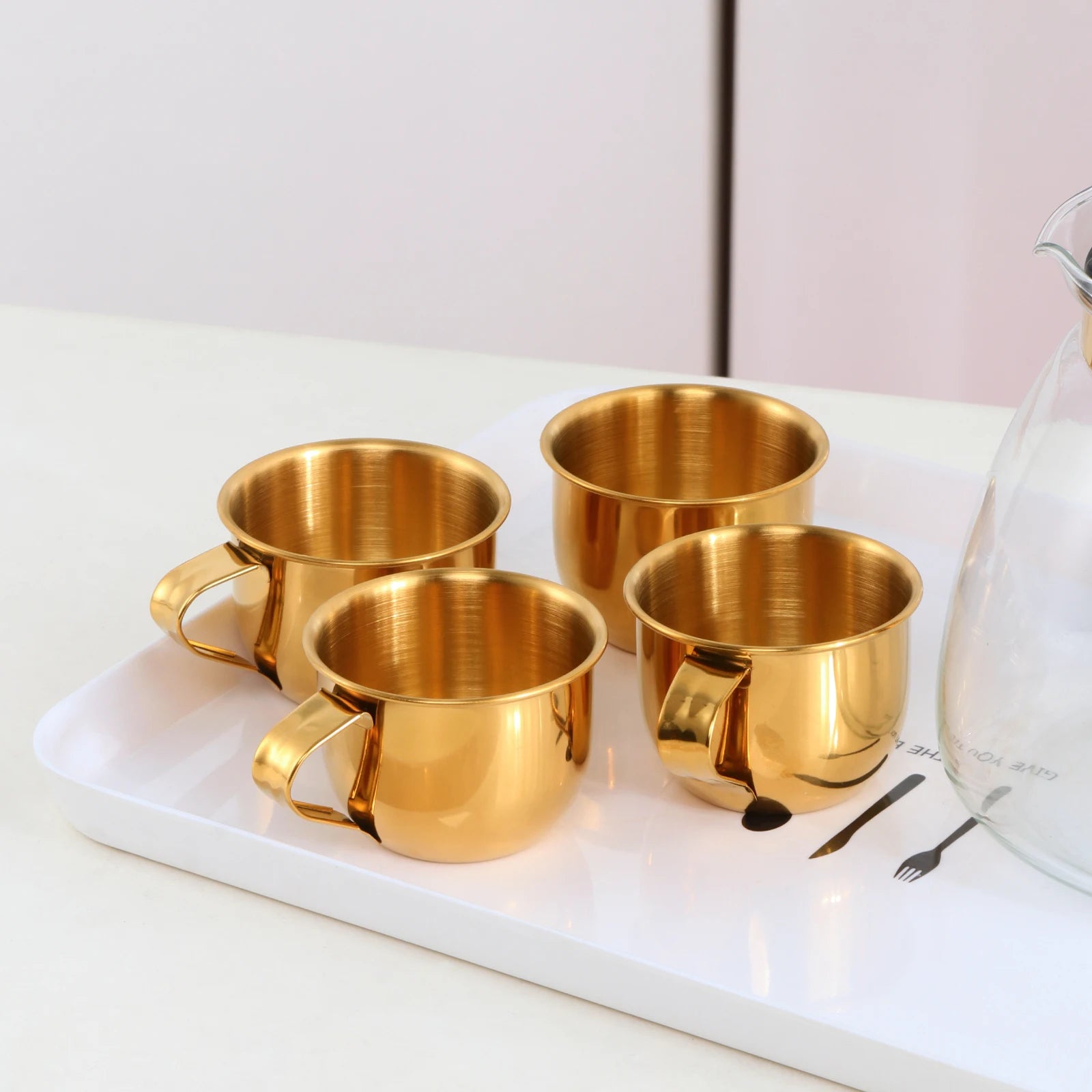 Custom logo Gold Portable Travel Drinking Cups Shot Glass with Black Cheap Stainless Steel Mini Wine Cup Set
