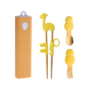 Buyer Star Children Silicone Portable Chopsticks Spoon Fork Flatware Set Travel Portable Stainless Steel Cutlery Set