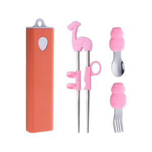 Buyer Star Children Silicone Portable Chopsticks Spoon Fork Flatware Set Travel Portable Stainless Steel Cutlery Set