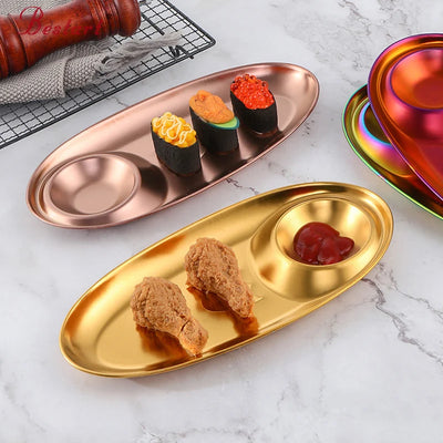 Stainless Steel Dinner Plates Restaurant Gold Serving Tray Round Dessert Cake Snack Dish Silver Storage Plate for Wedding Party
