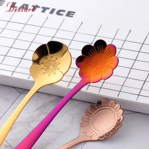 Buyer Star wholesale bulk Mirror throwing flower long spoon gold set stainless flatware coffee spoon