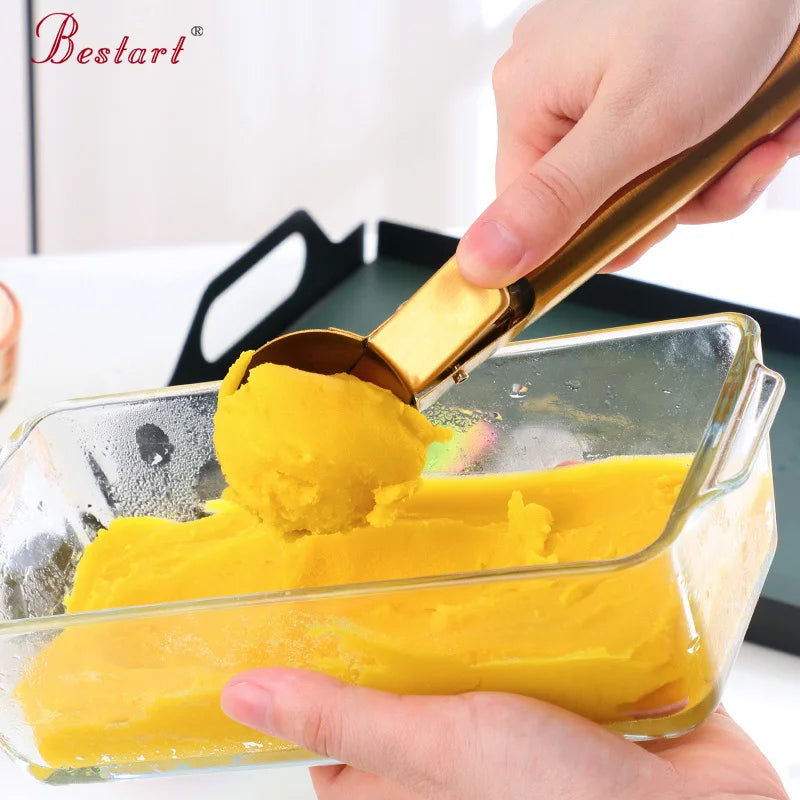 Wholesale Gold Ice Cream Spoon Stainless Steel Ice Cream Scoop with Trigger