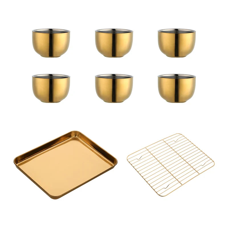 Chinese Kung Fu Luxury Stainless Steel Tea Cup Set With Tray Sieve