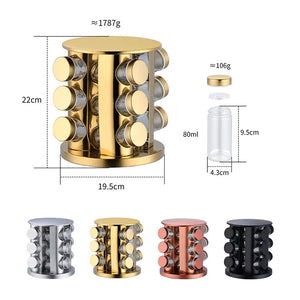 Factory Wholesale Square Spice Rack Set of 12 16 Spice Jars Seasoning Storage Organization Stainless Steel Revolving Spice Tower