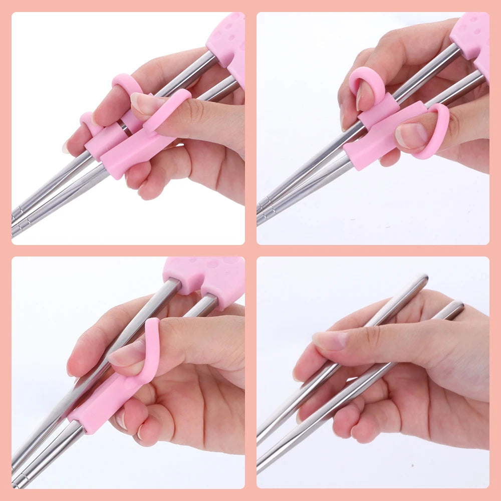 Buyer Star Children Silicone Portable Chopsticks Spoon Fork Flatware Set Travel Portable Stainless Steel Cutlery Set