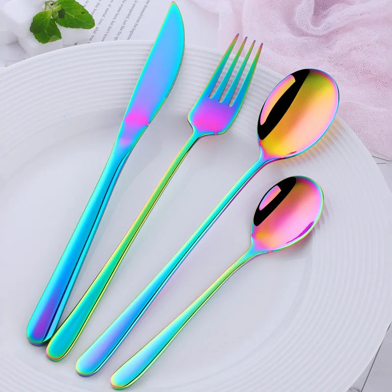 Low Price Kitchen Cutlery Stainless Steel 18/8 Flatware Set Spoon Fork Knife Black Tableware Set