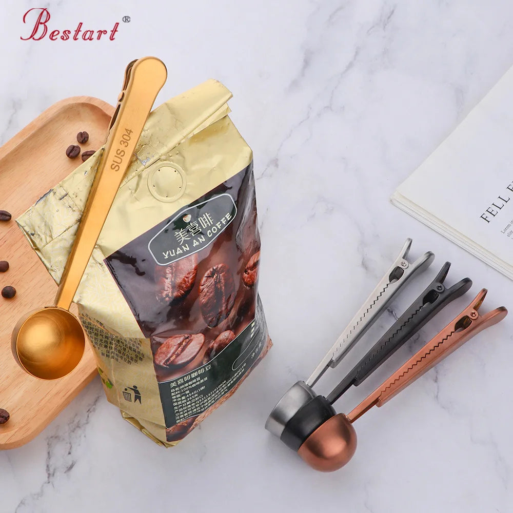 Cooking Tools Stainless Steel Metal Coffee Measuring Spoon Scoop With Bag Clip
