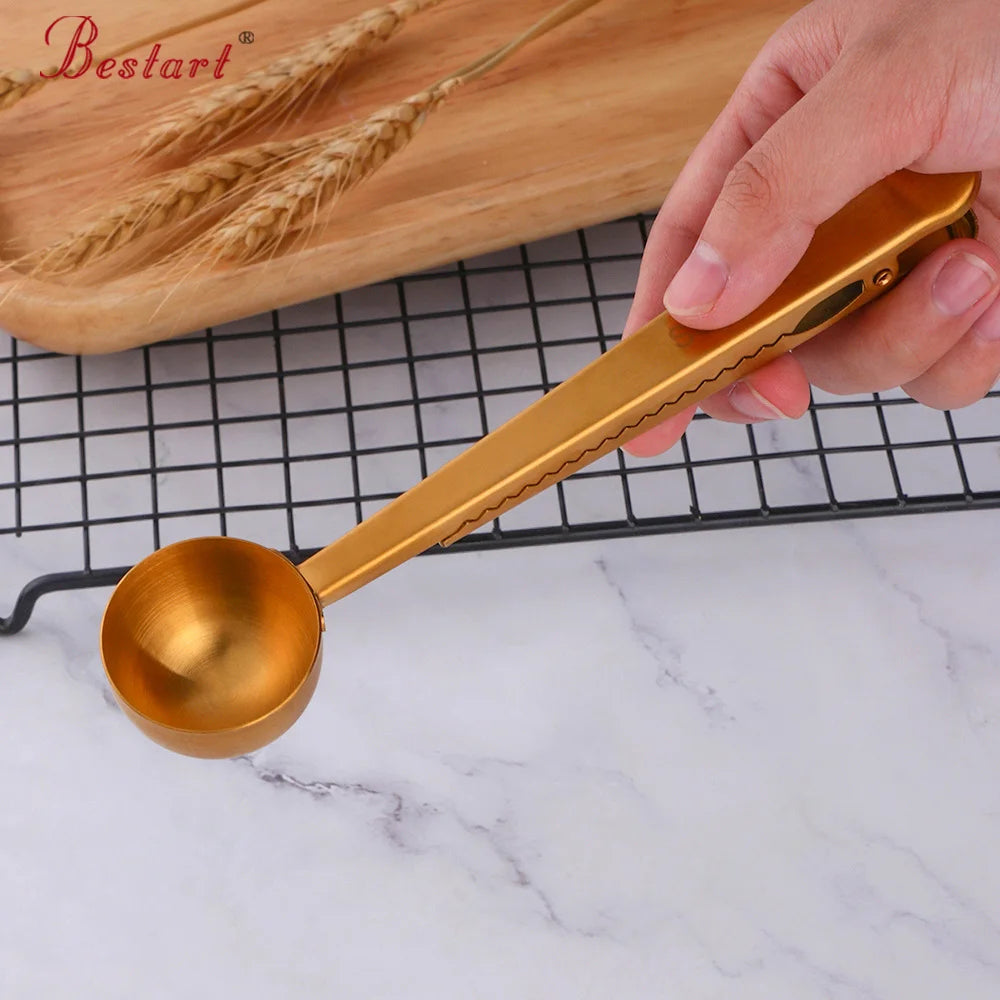 Cooking Tools Stainless Steel Metal Coffee Measuring Spoon Scoop With Bag Clip