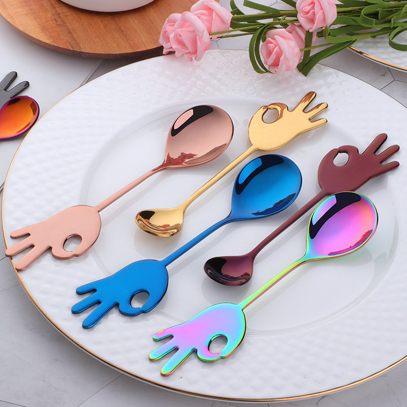 Reusable Golden Plated Stainless Steel Spoon Colorful Handle Dessert Tea Coffee Spoon Scoop
