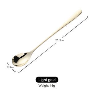 Long Handle Coffee Spoon Set Small Korean Metal Dessert Spoons Gift Brass Stainless Steel Flatware