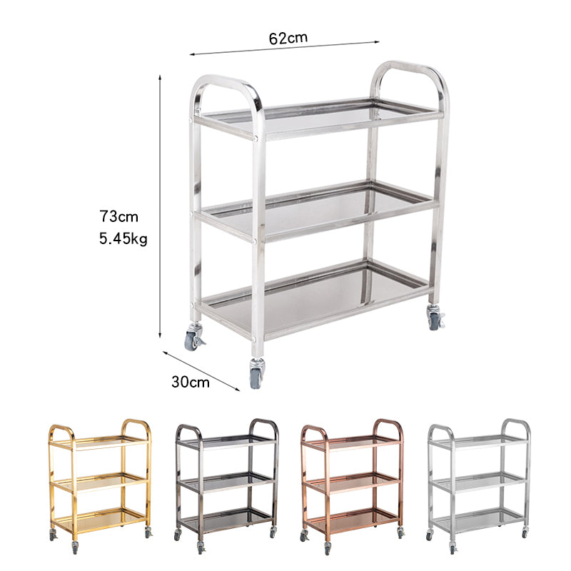 Stainless Steel Dining Car Trolley Commercial Dining Car Receiving Bowl Restaurant Food Hotel Serving Car(3 Layers)