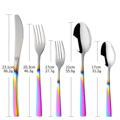 Bulk Sale 304 Stainless Steel Tableware Gradated Rainbow Mirror Polish Flatware for Party Bar