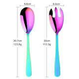 Buyer Star Long Salad Spoon and Fork 2 Pcs Colorful Tableware Sets 304 Stainless for Restaurant