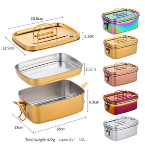 Buyer Star Stainless Steel Double Layers Lunch Box Container Metal Lunch Box Container Lockable Clips to Leak Proof