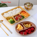 Buyerstar Dinner Plate with Gift Spoon Stainless Steel Gold Divided Tray Lunch Container